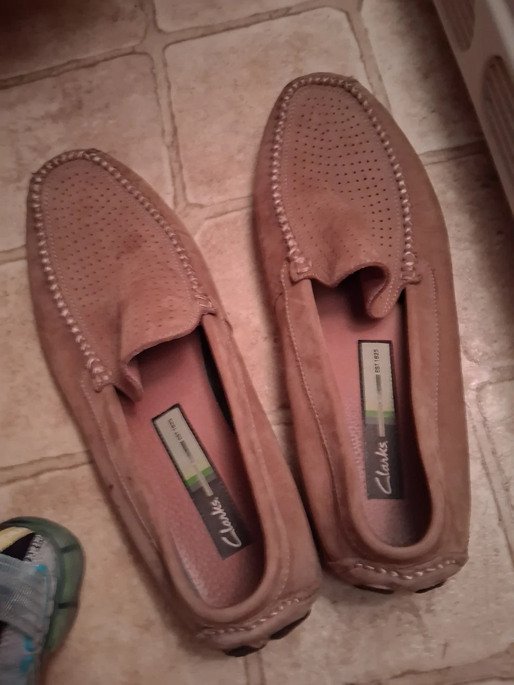Clarks Perforated Suede Slip-On Loafers in Light Brown
